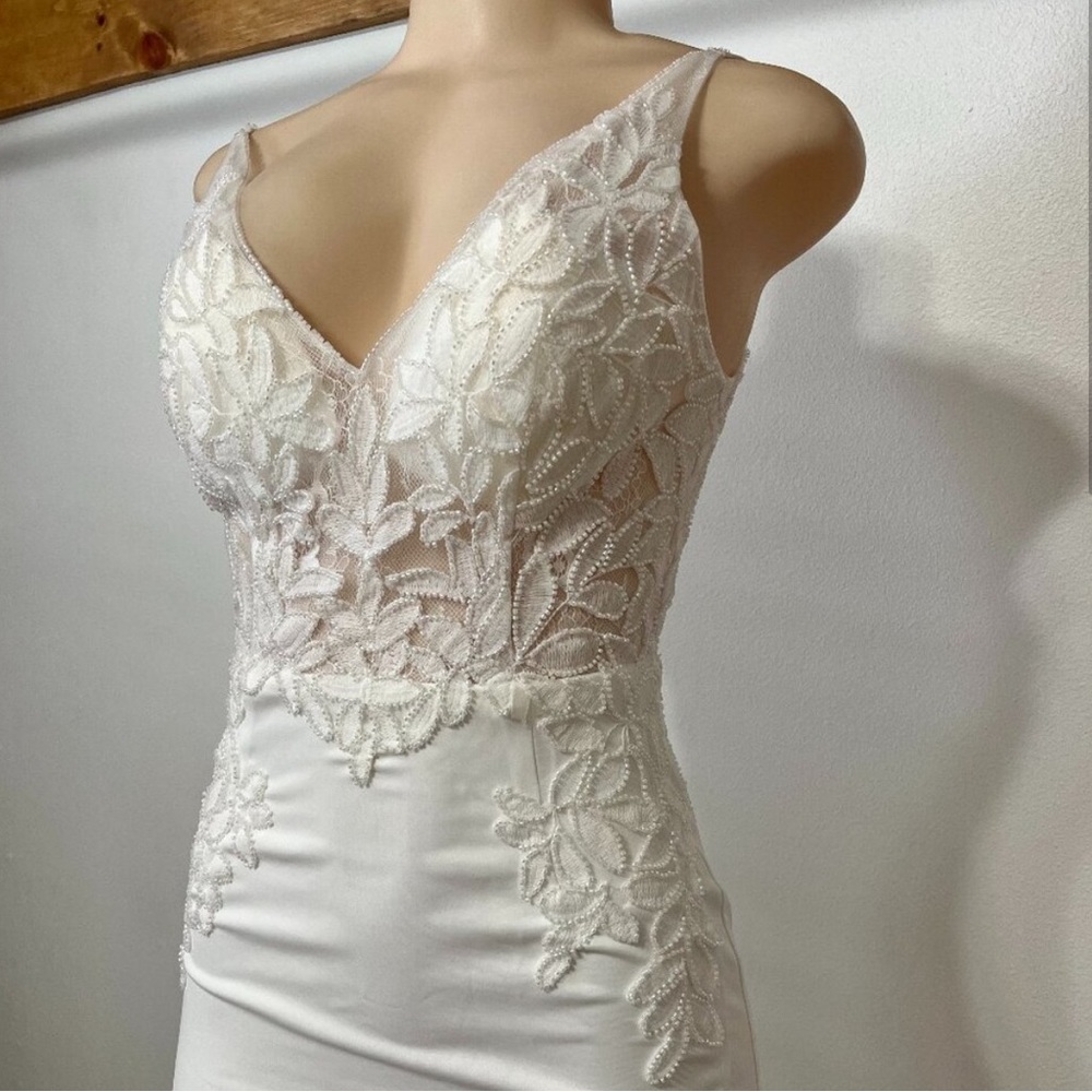 Lulu’s Remarkably Romantic White Sheer Mesh Beaded Maxi Wedding Dress - Picture 3 of 8
